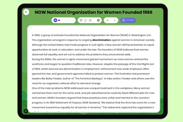NOW National Organization for Women Founded 1966 - reading educational content