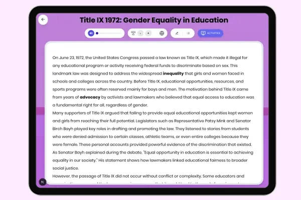 Title IX 1972: Gender Equality in Education - reading educational content