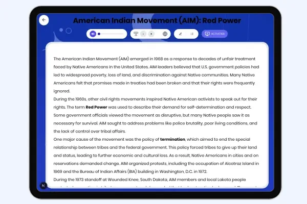 American Indian Movement AIM: Red Power - reading educational content