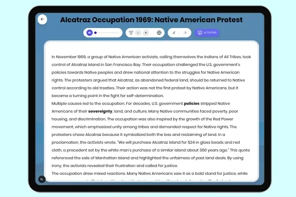 Alcatraz Occupation 1969: Native American Protest - reading educational content
