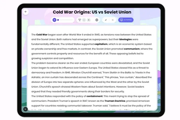 Cold War Origins: US vs Soviet Union - reading educational content