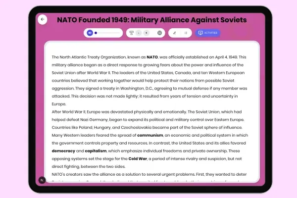 NATO Founded 1949: Military Alliance Against Soviets - reading educational content