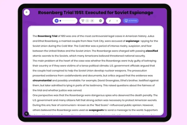 Rosenberg Trial 1951: Executed for Soviet Espionage - reading educational content