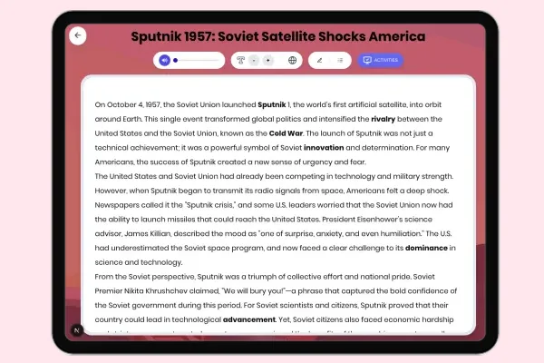 Sputnik 1957: Soviet Satellite Shocks America - reading educational content