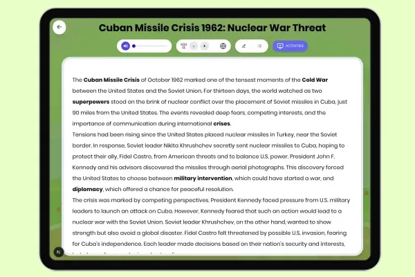 Cuban Missile Crisis 1962: Nuclear War Threat - reading educational content