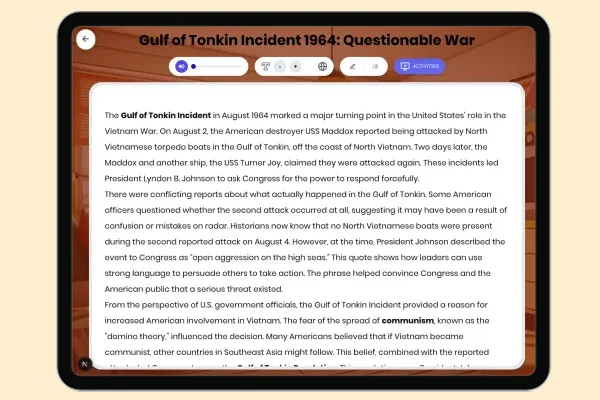 Gulf of Tonkin Incident 1964: Questionable War - reading educational content
