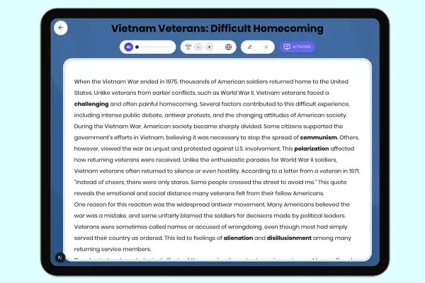 Vietnam Veterans: Difficult Homecoming - reading educational content