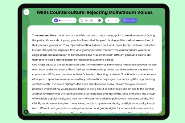 1960s Counterculture: Rejecting Mainstream Values - reading educational content