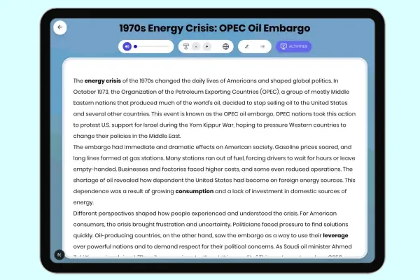 1970s Energy Crisis: OPEC Oil Embargo - reading educational content