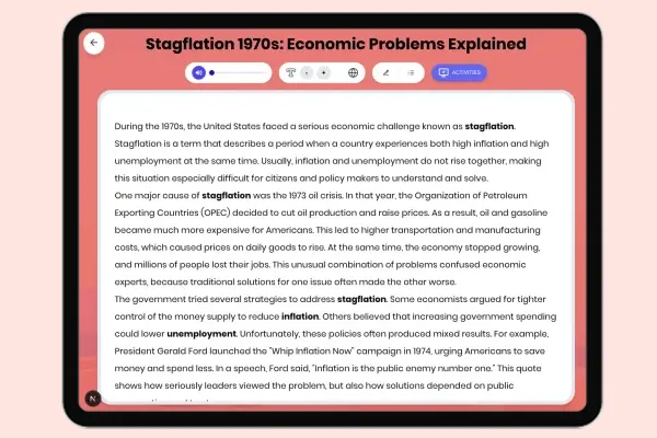 Stagflation 1970s: Economic Problems Explained - reading educational content