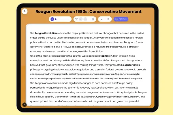 Reagan Revolution 1980s: Conservative Movement - reading educational content
