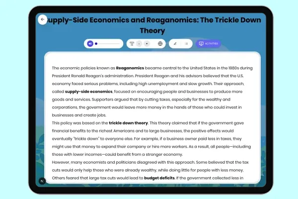 Supply-Side Economics Reaganomics: Trickle Down Theory - reading educational content