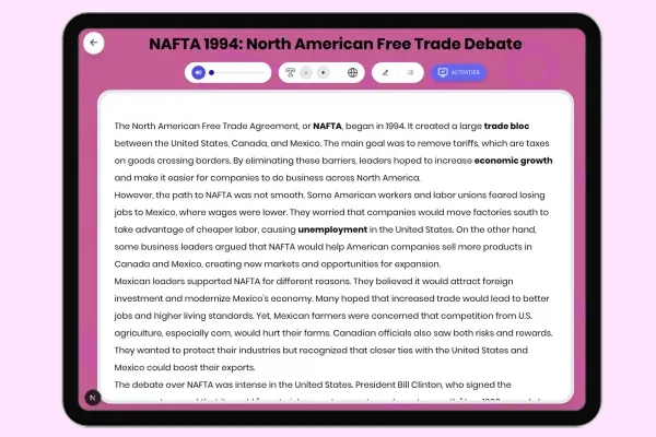 NAFTA 1994: North American Free Trade Debate - reading educational content