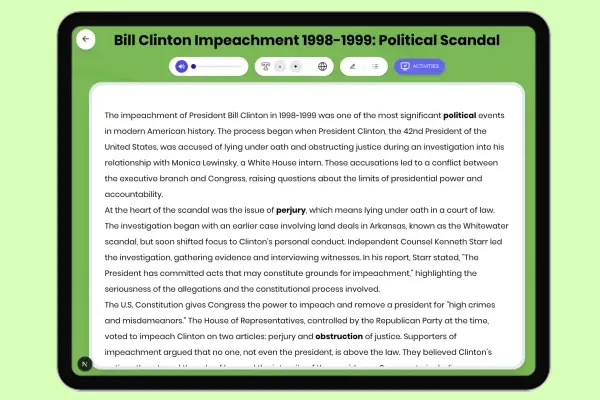 Bill Clinton Impeachment 1998-1999: Political Scandal - reading educational content