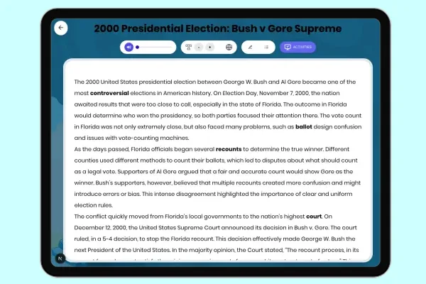 2000 Presidential Election: Bush v Gore Supreme - reading educational content