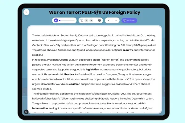 War on Terror: Post-9/11 US Foreign Policy - reading educational content