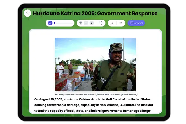 Hurricane Katrina 2005: Government Response - reading educational content