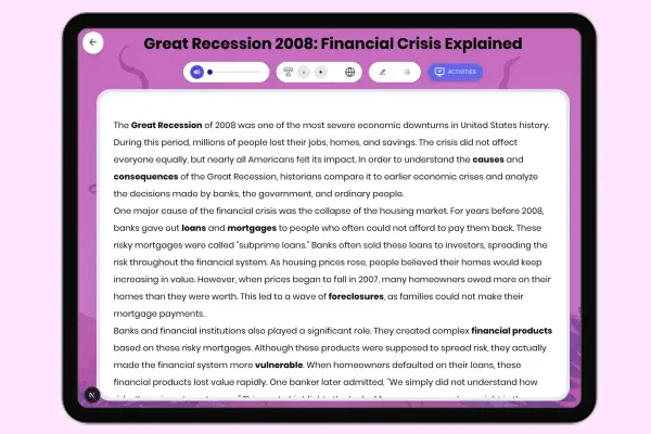 Great Recession 2008: Financial Crisis Explained - reading educational content