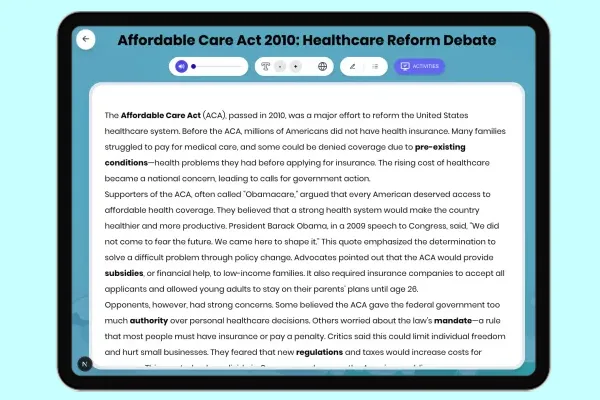 Affordable Care Act 2010: Healthcare Reform Debate - reading educational content