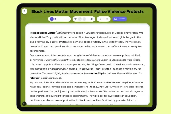 Black Lives Matter Movement: Police Violence Protests - reading educational content