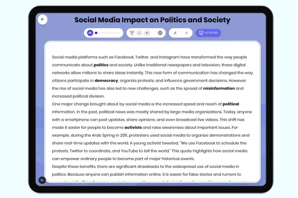 Social Media Impact on Politics and Society - reading educational content