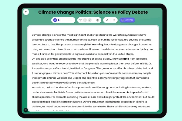 Climate Change Politics: Science vs Policy Debate - reading educational content