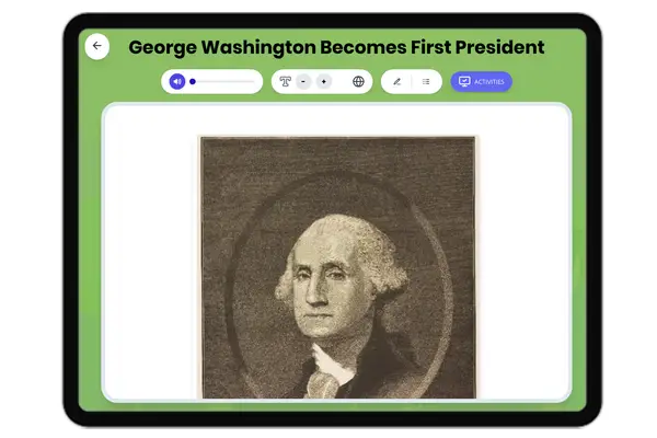 George Washington Becomes First President - reading educational content