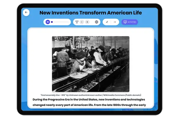 New Inventions Transform American Life - reading educational content