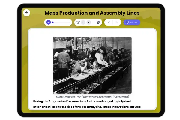 Mass Production and Assembly Lines - reading educational content
