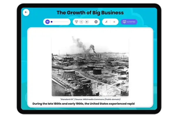 The Growth of Big Business - reading educational content