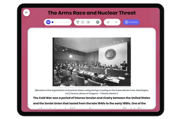 The Arms Race and Nuclear Threat - reading educational content