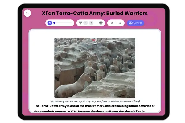 Xi’an Terra-Cotta Army: Buried Warriors - reading educational content