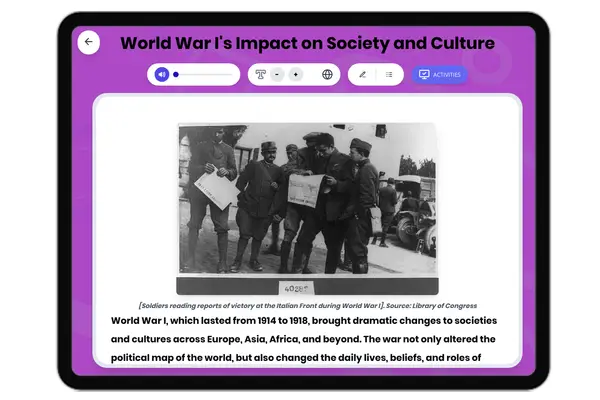 World War I's Impact on Society and Culture - reading educational content