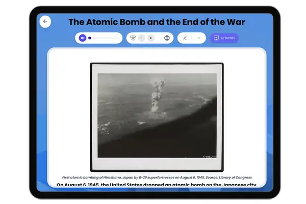 The Atomic Bomb and the End of the War - reading educational content