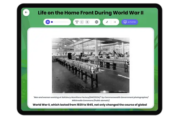 American Life During World War II - reading educational content