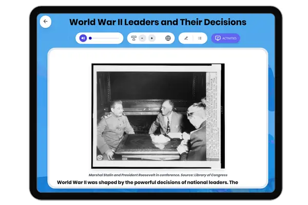 Leaders and Decisions in World War II - reading educational content