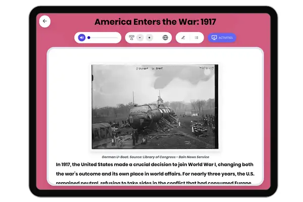 America Enters the War: 1917 - reading educational content
