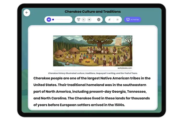 Cherokee culture and traditions - reading educational content